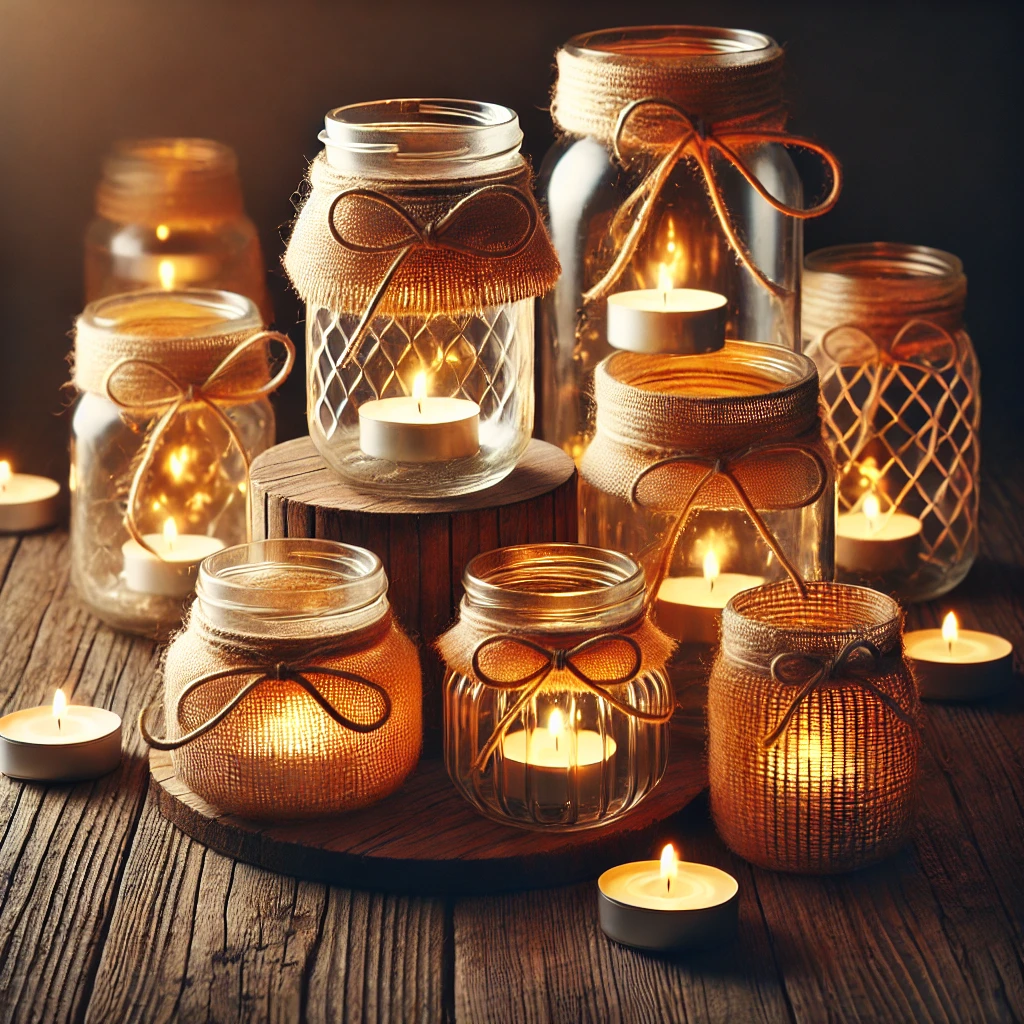 arrangement of mason jar lanterns in various sizes