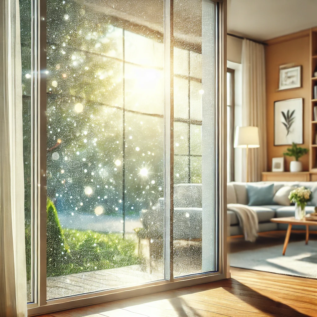 A sparkling clean window letting in natural light, enhancing the brightness of the room.