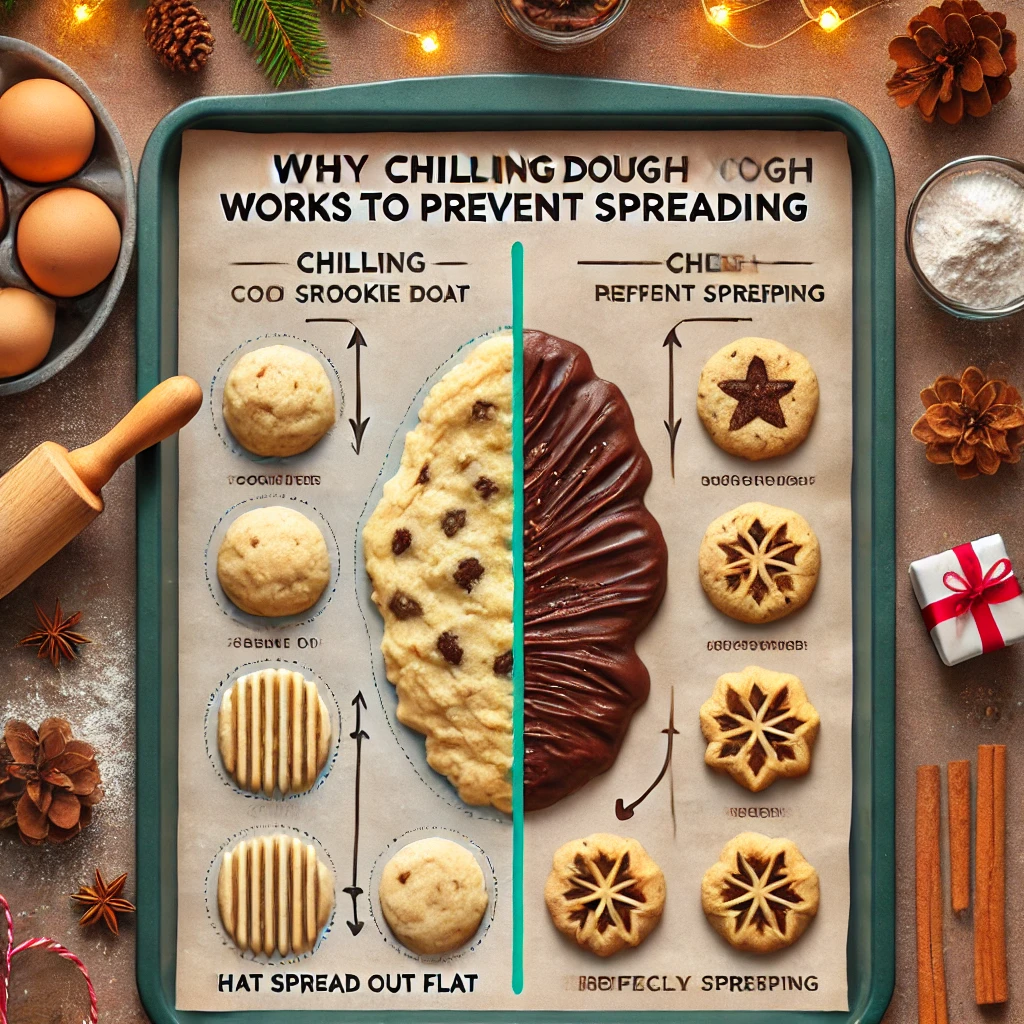 Comparison of cookies: one that has spread and one perfectly shaped after chilling the dough