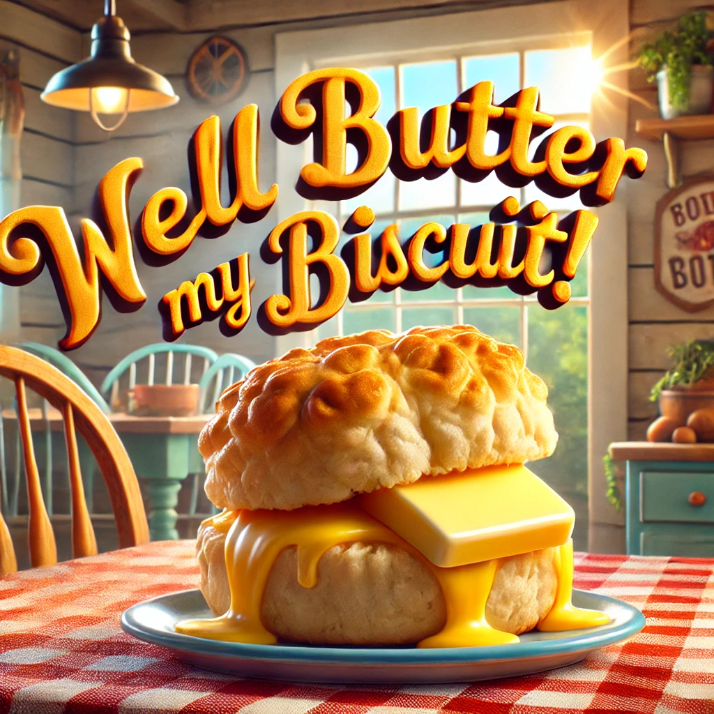 image featuring the phrase "Well butter my biscuit!"