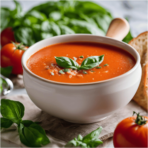 bowl of creamy tomato basil soup