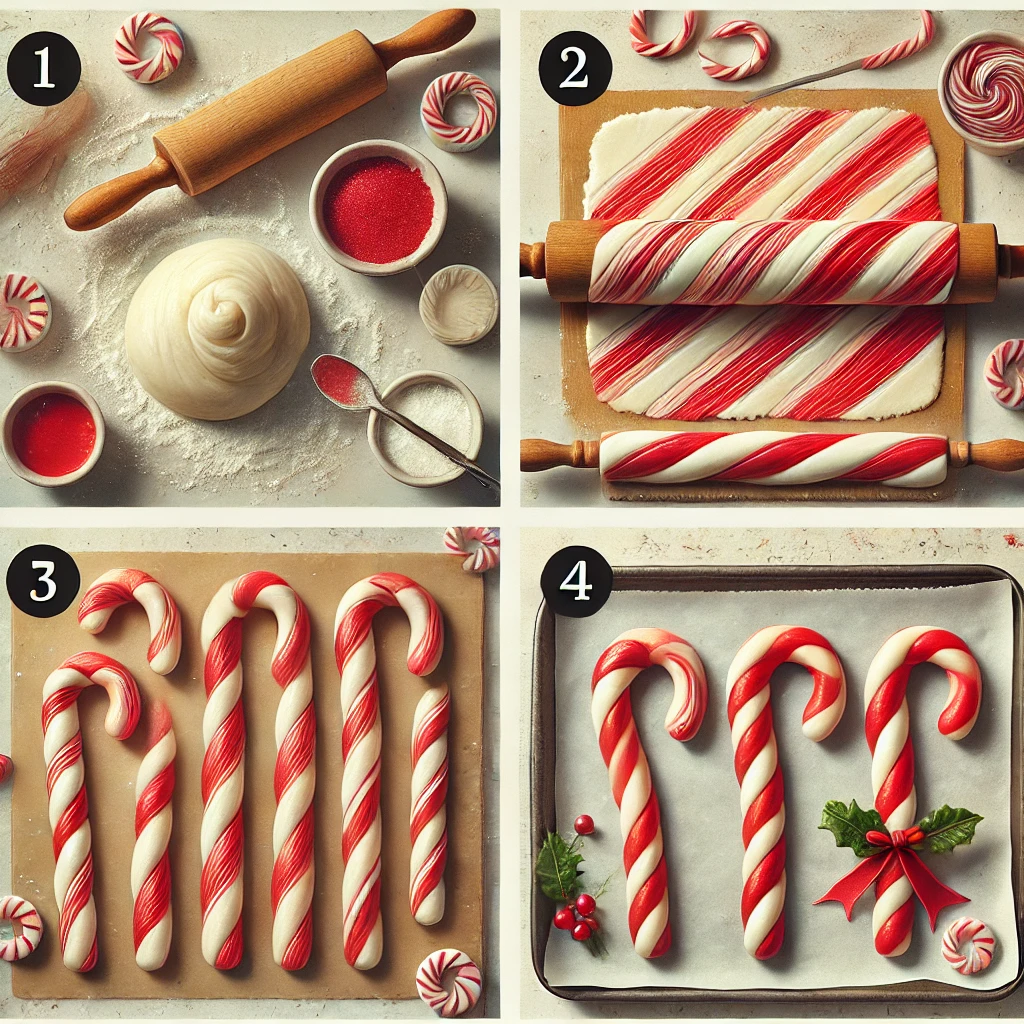 Step by step making peppermint candies to look like candycanes