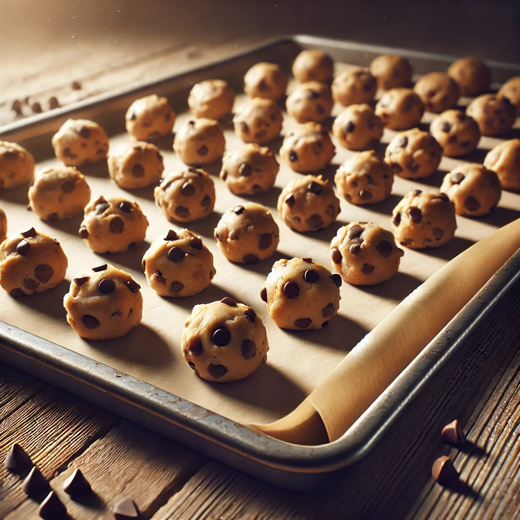 chewy chocoalte chip cookies on a cookie sheet