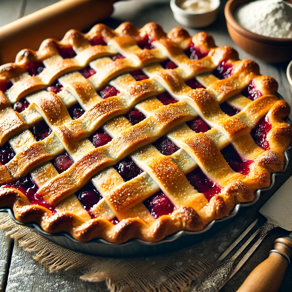 baked pie with a lattice top crust