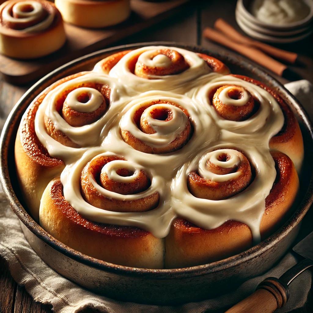 Baked cinnamon rolls with cream cheese frosting