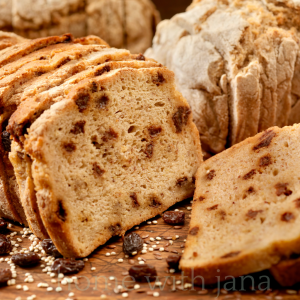 Loaf of sliced cinnamon raisin bread