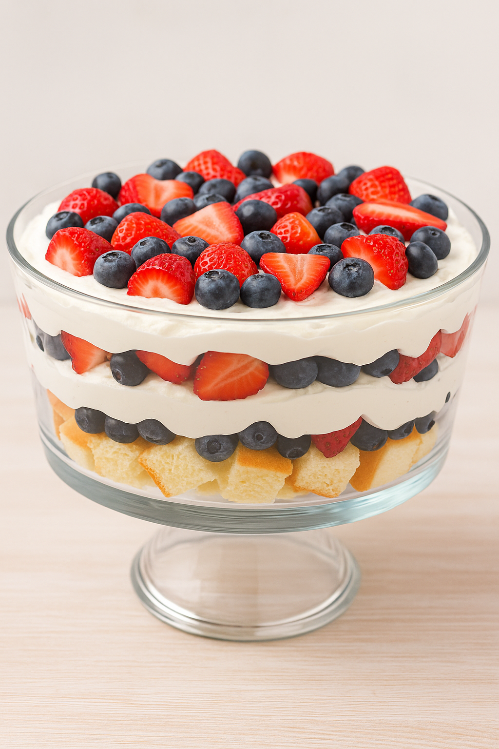 Berry trifle with whipped cream and berries