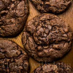 Chocolate Brownie Cookies on a wooden board