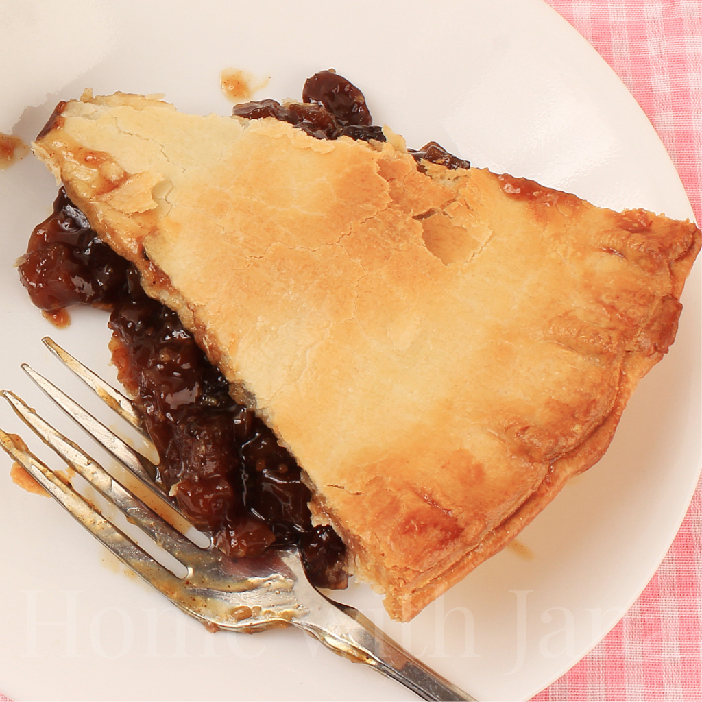 mincemeat pie on a white plate