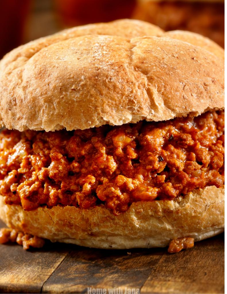 Classic sloppy joe made with ground beef, served on a soft hamburger bun