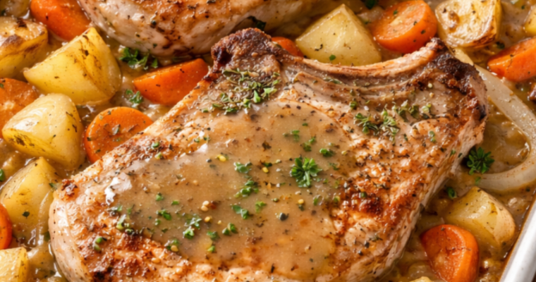 One Pan Baked Pork Chops and Veggies