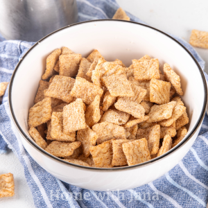 Homemade Cinnamon Toast Crunch cereal made from scratch with crispy baked cinnamon sugar squares.