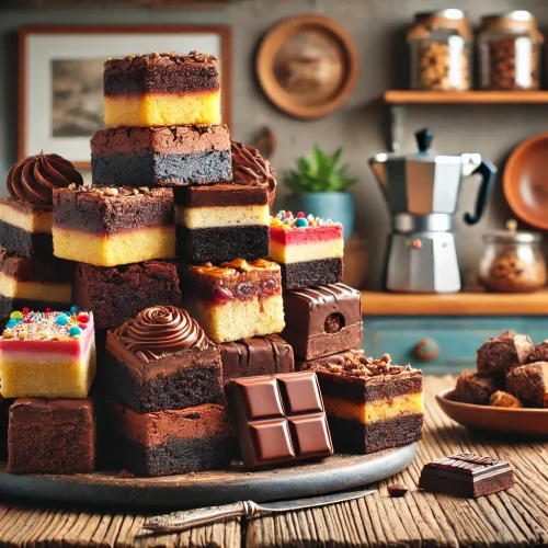 Brownies on a wooden table